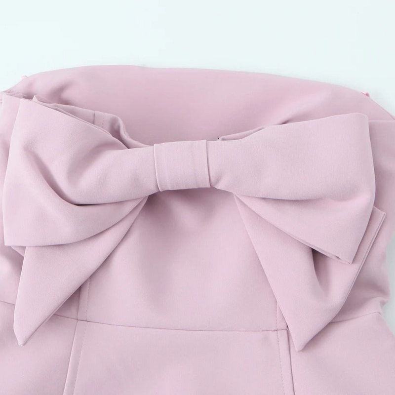 Jaslyn | Vestido mini rosa palabra de honor con detalle de lazo