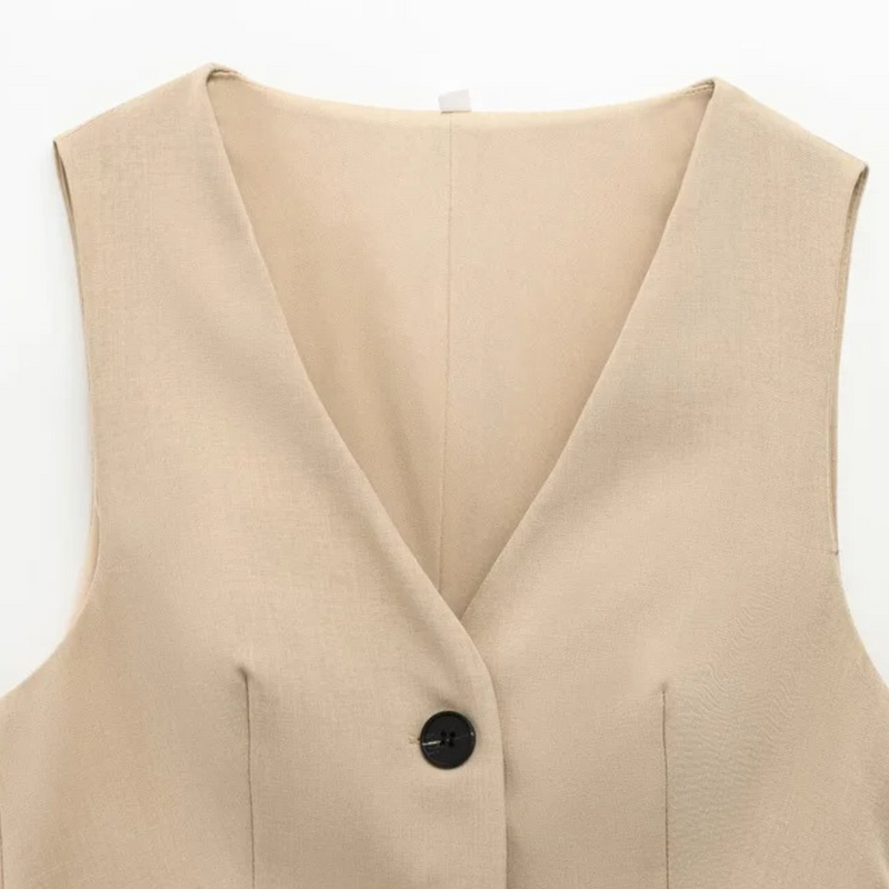 Selena | Vestido mini sin mangas, escote en V, botones y pliegues