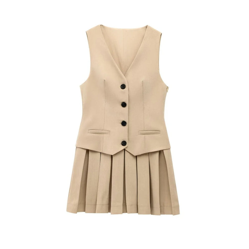 Selena | Vestido mini sin mangas, escote en V, botones y pliegues